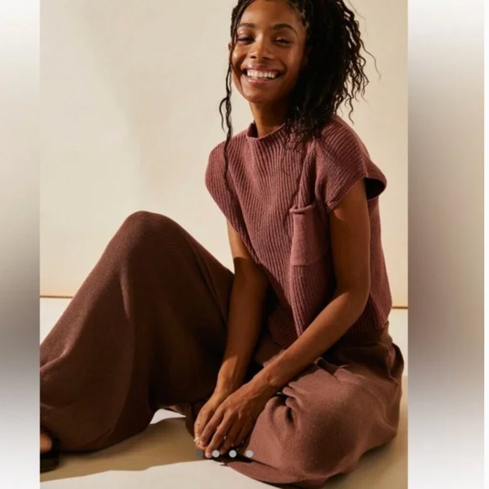 Free People Freya Sweater Set brown/pink color M